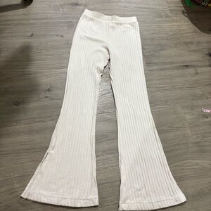 H&M Ribbed Knit Flare Pants Women’s S Ivory High Rise Stretch Casual Side